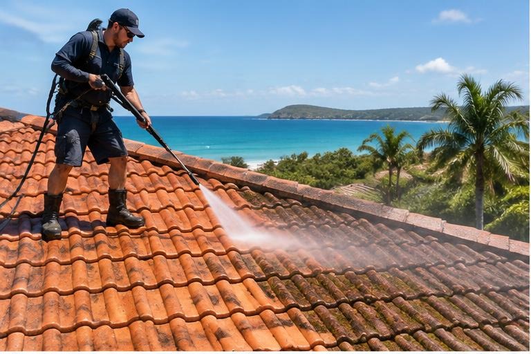 Roof cleaning on a Sunshine Coast property